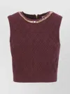 Elisabetta Franchi Cropped Sleeveless Sweater Gold Chain Detail In Burgundy