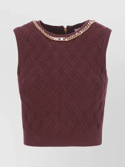 ELISABETTA FRANCHI CROPPED SLEEVELESS SWEATER GOLD CHAIN DETAIL
