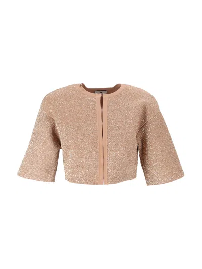 Elisabetta Franchi Cropped Sparkling Tricot Knit Top In Multi
