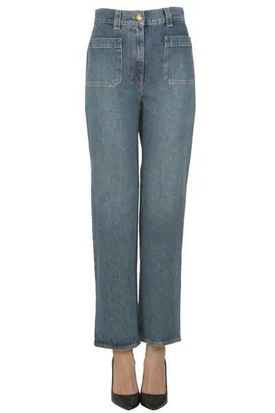 Elisabetta Franchi Cropped Straight Leg Jeans In Blue