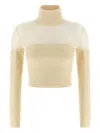 Elisabetta Franchi Brushed Insert Turtleneck Sweater Sweaters And Cardigans White In Neutral