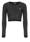 Elisabetta Franchi Sequin-thread Wool Crop Top In Black