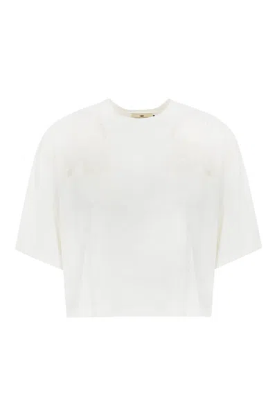 Elisabetta Franchi Cropped T-shirt With Embroidery In Gesso