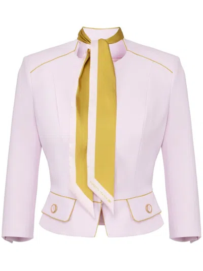 Elisabetta Franchi Cropped Tailored Jacket With High Neckline In White