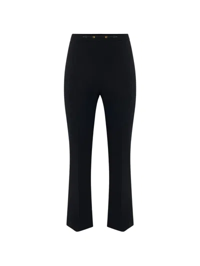 Elisabetta Franchi Cropped Tailored Pants With Glossy Belt Detail In Black