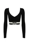 Elisabetta Franchi Fitted Multicolor V-neck Sweater With Contrasting Waist Band In Black