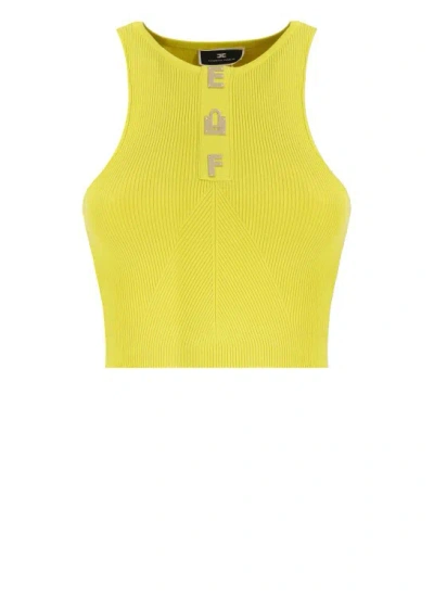 Elisabetta Franchi Cropped Top With Lettering In Yellow