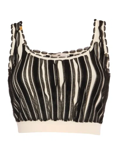 Elisabetta Franchi Cropped Top With Textured Stripes In Black