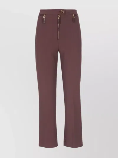 Elisabetta Franchi Cropped Trousers With Front Zippers And Belt Loops In Brown
