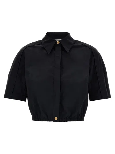 Elisabetta Franchi Cropped Vela Fabric Shirt In Black