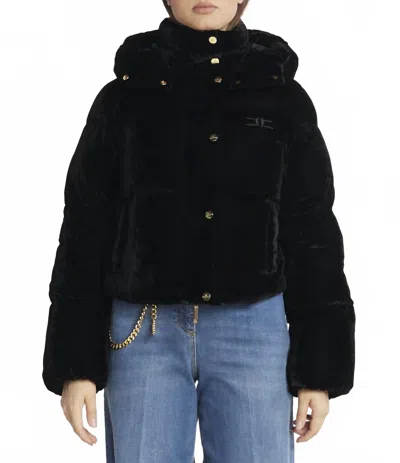 Elisabetta Franchi Cropped Velvet Down Jacket In Black