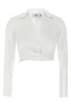 Elisabetta Franchi Cropped White Shirt With Deep V-neckline
