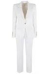 Elisabetta Franchi Cropped White Suit With Classic Blazer And Jewel Button