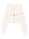 Elisabetta Franchi Cropped White Sweater With Fold-over Collar In Pink