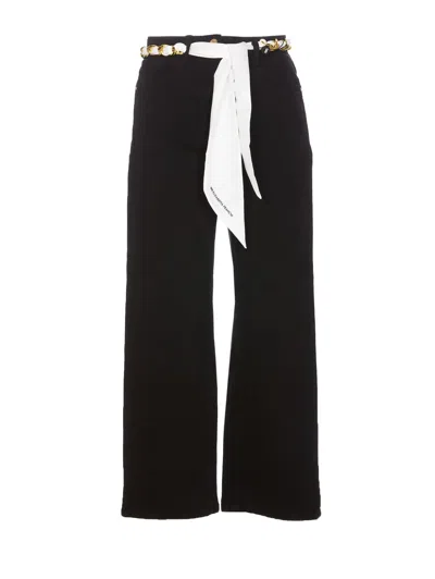 ELISABETTA FRANCHI CROPPED WIDE JEANS WITH CHAIN BELT