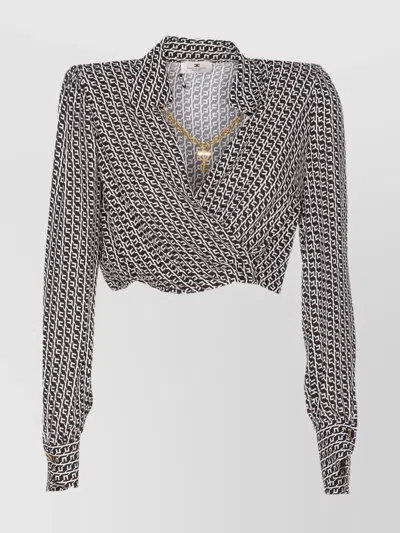Elisabetta Franchi Cropped Wrap Front Shirt With Neckline Detail In Multi