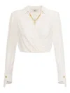 Elisabetta Franchi Cropped Shirt With Golden Chain And Padded Shoulders In White