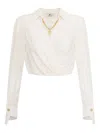 Elisabetta Franchi Cropped Shirt With Golden Chain And Padded Shoulders In White