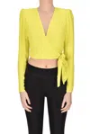 Elisabetta Franchi Cropped Wraparound Blouse In Yellow