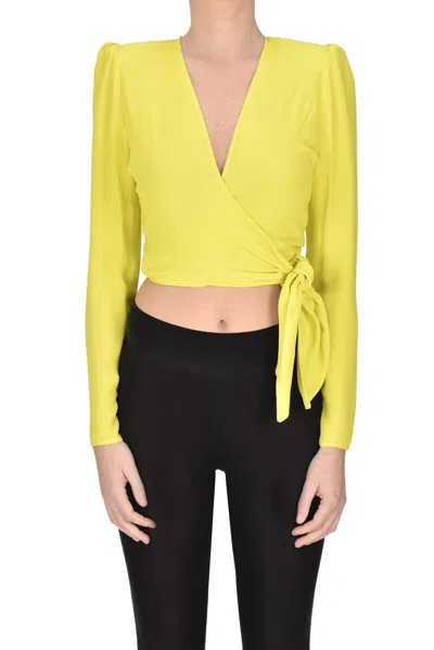 Elisabetta Franchi Cropped Wraparound Blouse In Green