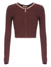 Elisabetta Franchi Bordeaux Textured Geometric Pattern Cardigan In Burgundy