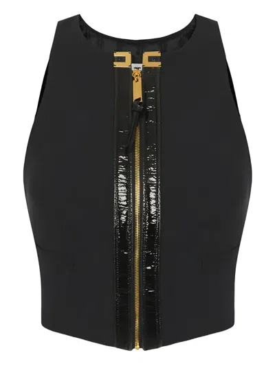 Elisabetta Franchi Cropped Zip-up Top In Black