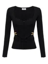 Elisabetta Franchi Cross-front Paneled Jacket With Sweetheart Neckline And Buckle Detailing In Black