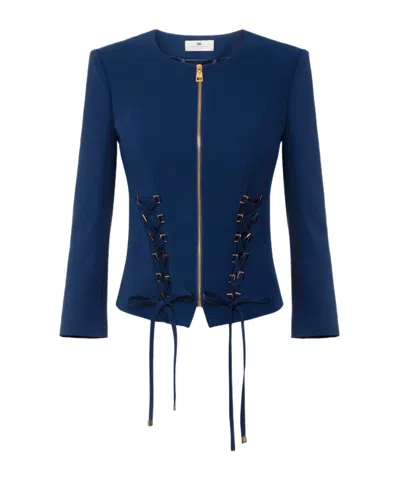 Elisabetta Franchi Cross-lace Crepe Jacket In Blue