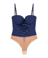 Elisabetta Franchi Corset Crepe Bodysuit With Criss-cross Laces In Blue