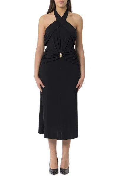 ELISABETTA FRANCHI CROSSOVER GATHERED SLEEVELESS DRESS