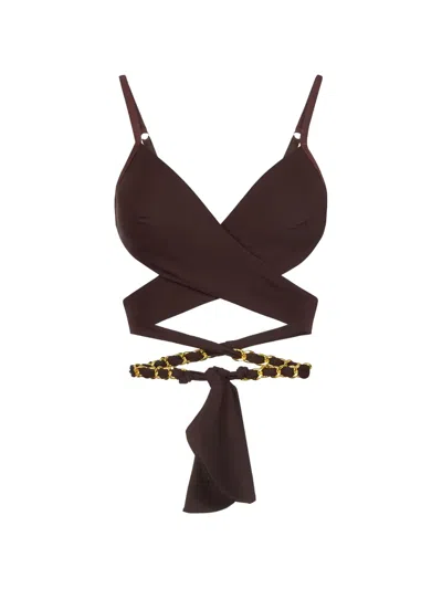 Elisabetta Franchi Crossover Jewel Chain Bra In Brown