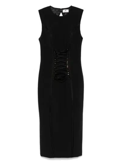 Elisabetta Franchi Crossover-lace Crepe Midi Dress In Black