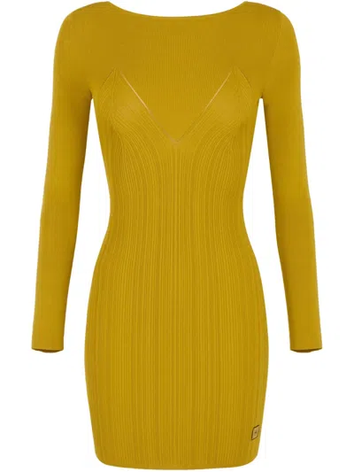 Elisabetta Franchi Crossover Lace-detail Mini Dress In Yellow