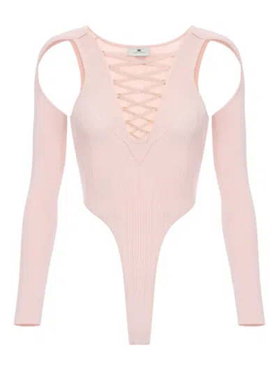 Elisabetta Franchi Crossover Laces Top In Pink