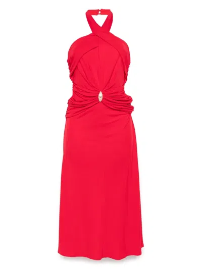 Elisabetta Franchi Crossover-neck Midi Dress In Red
