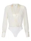 Elisabetta Franchi Crossover Satin Bodysuit In Neutral