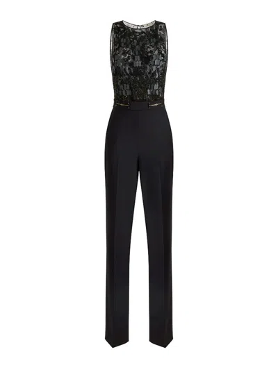 Elisabetta Franchi Crpe Jumpsuit With Embroidery In Black