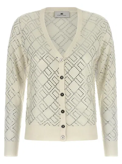 ELISABETTA FRANCHI CRYSTAL CARDIGAN SWEATERS AND CARDIGANS WHITE