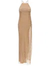 Elisabetta Franchi Embellished Halter Neck Sheer Overlay Dress In Pink
