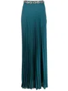 Elisabetta Franchi Crystal-embellished Pleated Georgette Skirt In Blue
