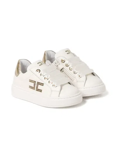 Elisabetta Franchi Kids' Crystal-embellished Sneakers In White