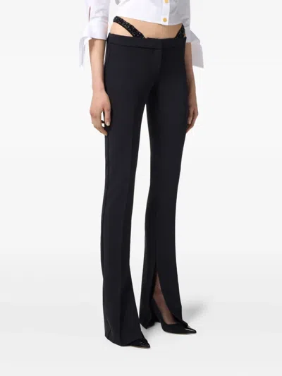 Elisabetta Franchi Crystal-embellished Straight-leg Trousers In Black