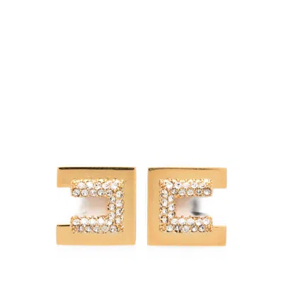 Elisabetta Franchi Crystal-embellished Logo-plaque Earrings In Gold