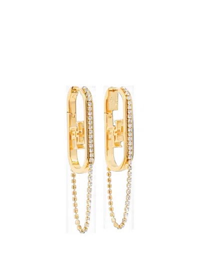 Elisabetta Franchi Crystal-embellished Logo-plaque Earrings In Gold