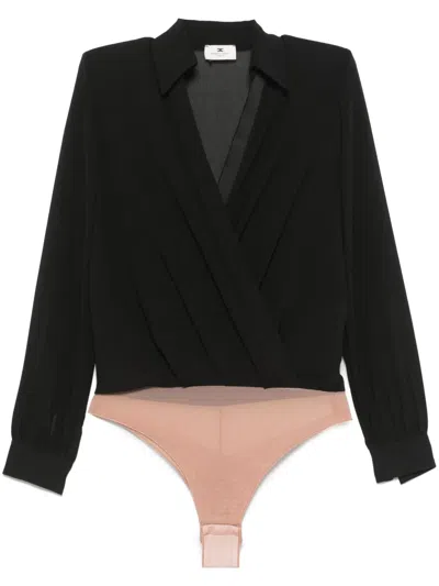 Elisabetta Franchi Cufflink-detail Georgette Bodysuit In Black