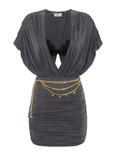 Elisabetta Franchi Cupro Jersey Dress With Bralette In Dark Grey