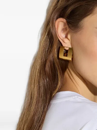 Elisabetta Franchi Curved Earrings With Logo In Gold