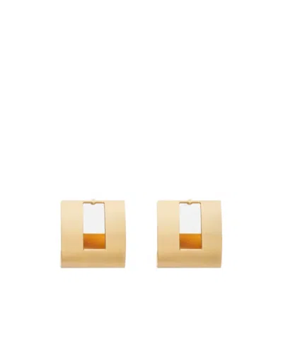 Elisabetta Franchi Curved Earrings With Logo In Yellow
