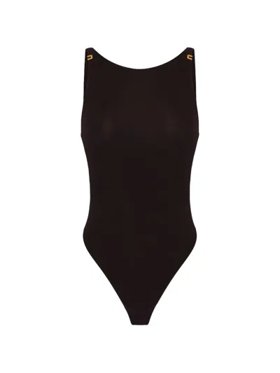 Elisabetta Franchi Cut-out Bodysuit In Brown
