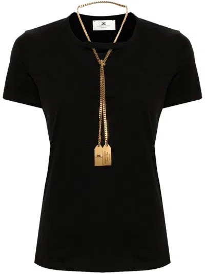 Elisabetta Franchi Round-neck T-shirt With Necklace In Black